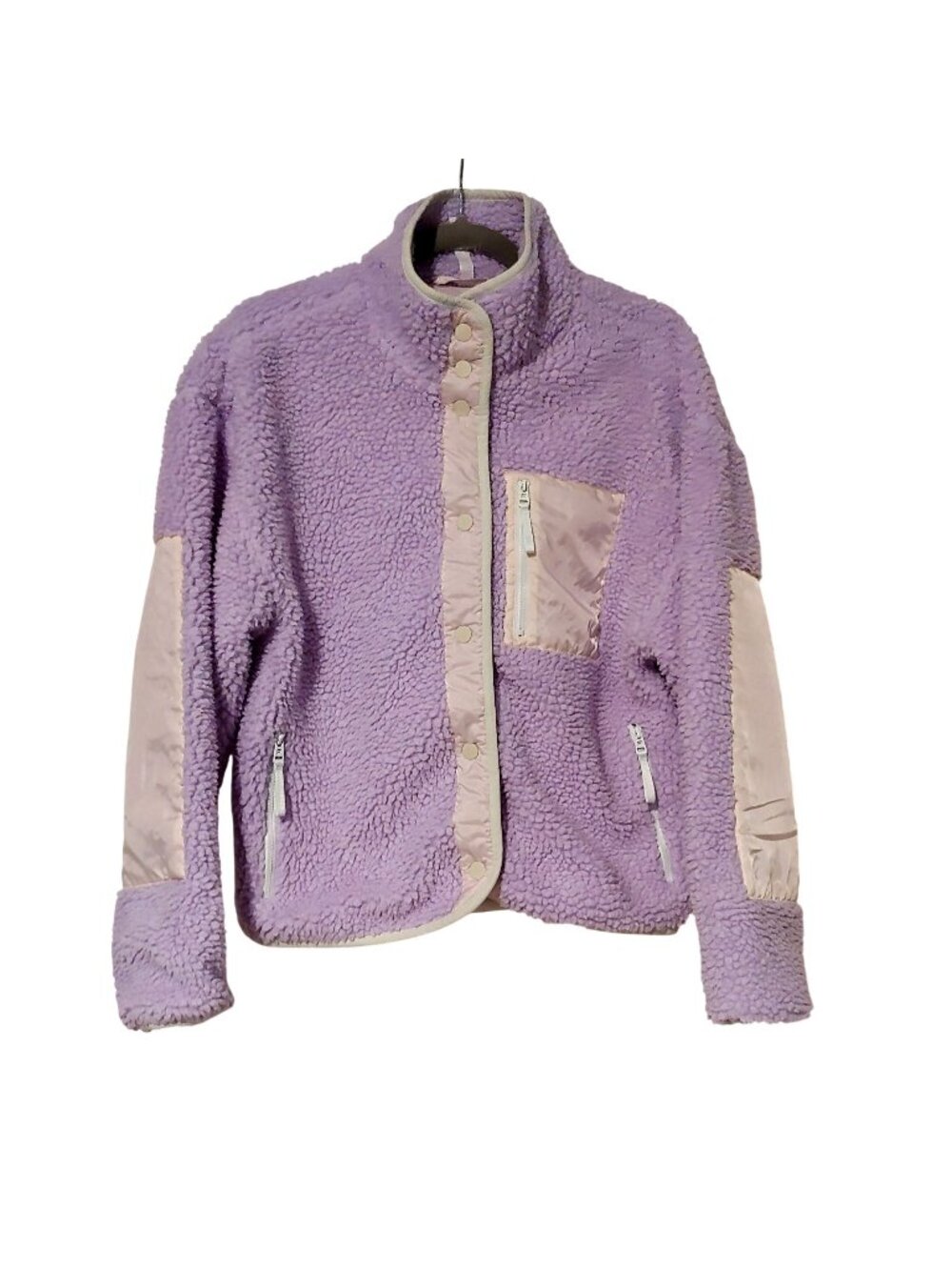 Fabletics Tahoe Teddy Jacket Lilac Lily Bone Sherpa Fleece Oversized Cozy XS